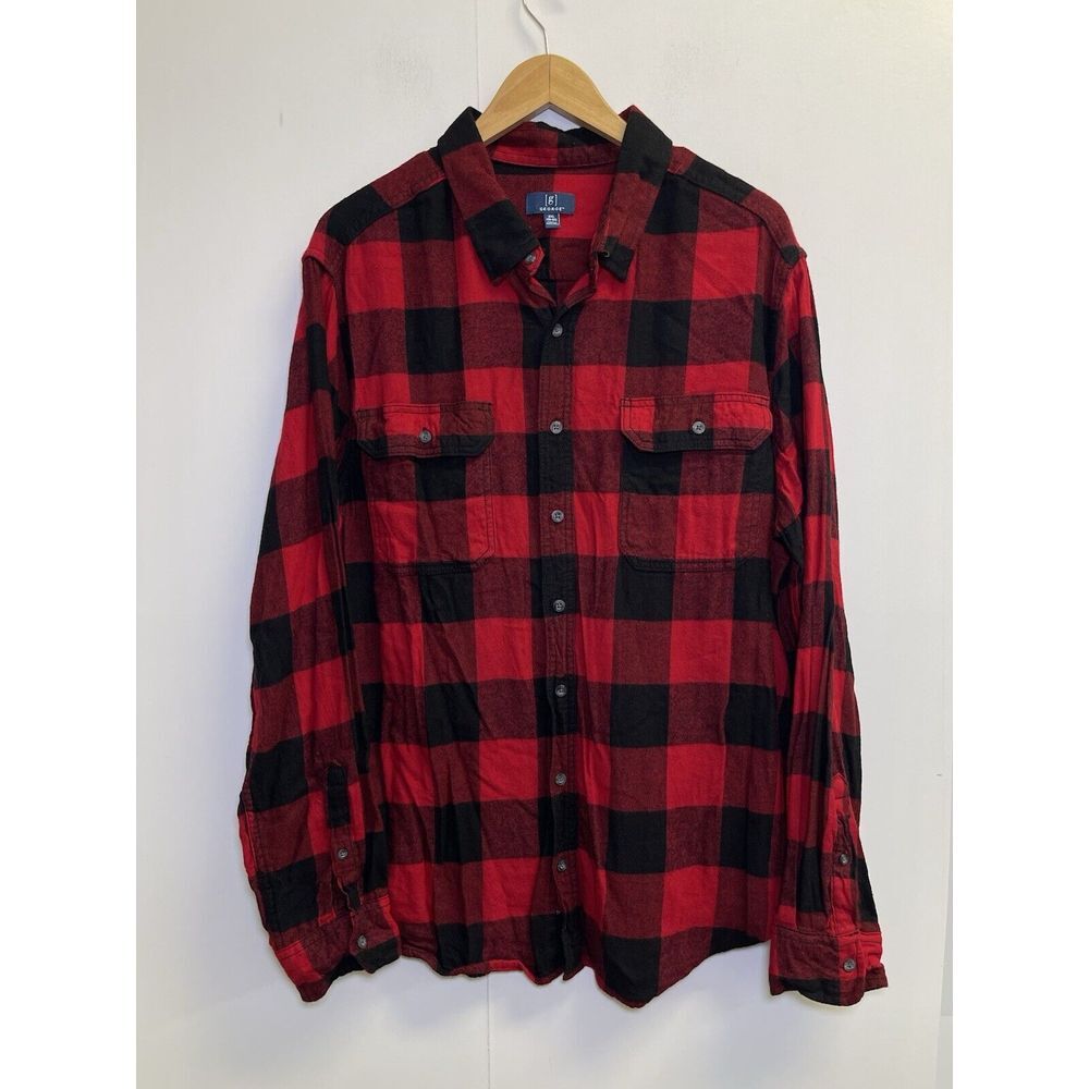 George Button-Up Flannel Shirt Men's 2XL Long Sleeve Buffalo Plaid Flap Pockets